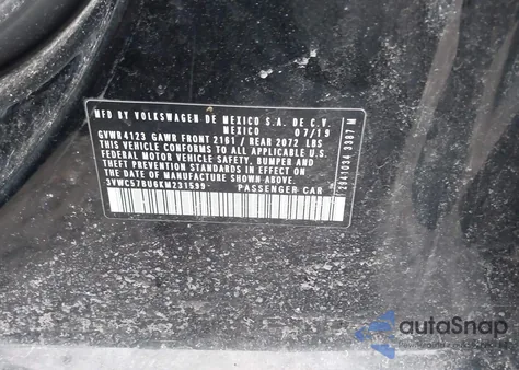 2019 Volkswagen Jetta 1.4T R-Line/1.4T S/1.4T Se из США, поврежденный, VIN 3VWC57BU6KM231599